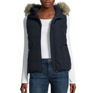 Liz Claiborne Puffer Vest with Fur-Lined Hood